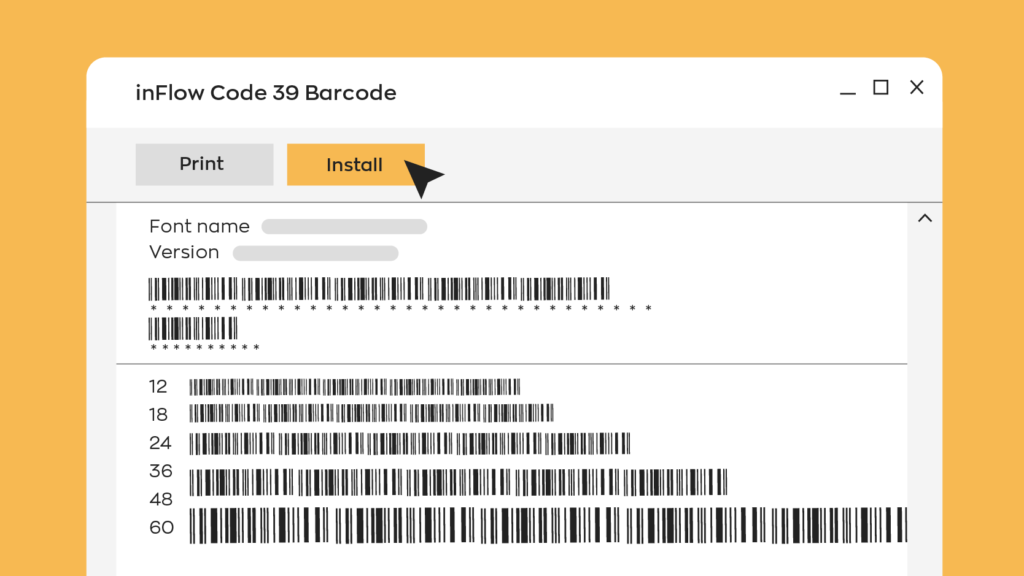 An image of Code 39 font (free barcode font) installer window